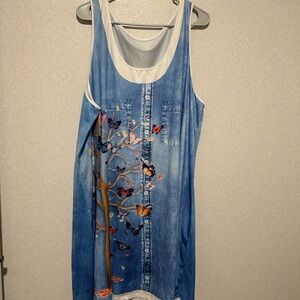 Women’s Plus Size Denim And Butterfly Printed, Blue And White, Size 5xL, MIDI